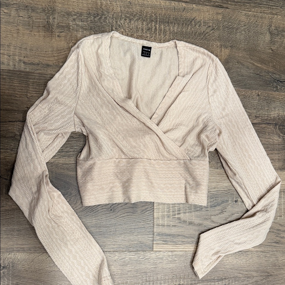 SHEIN Cream Textured Wrap Blouse